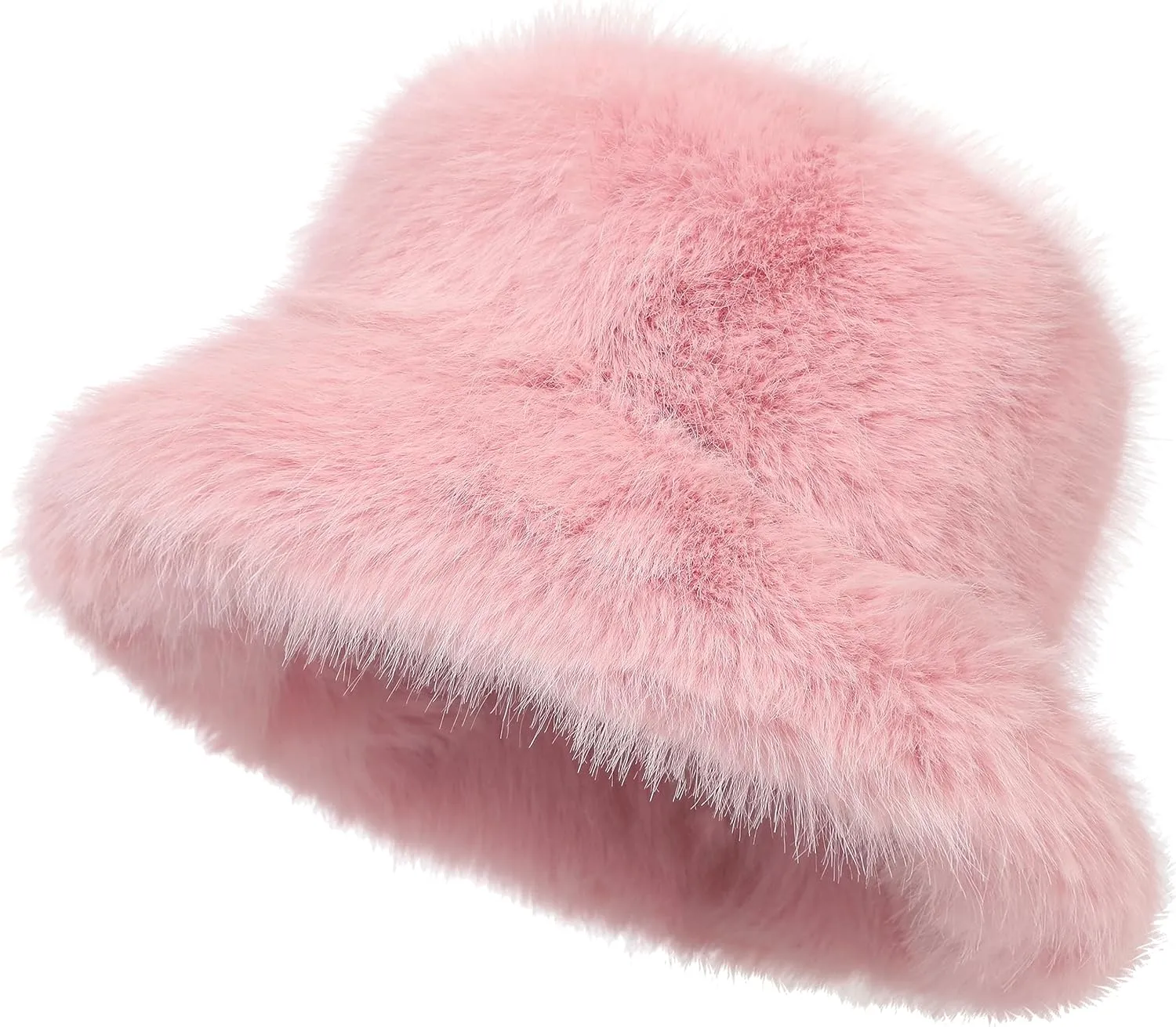 Women's Faux Fur Bucket Hats Fluffy Winter Warm Ladie's Unique Wide Brim Fisherman Cap