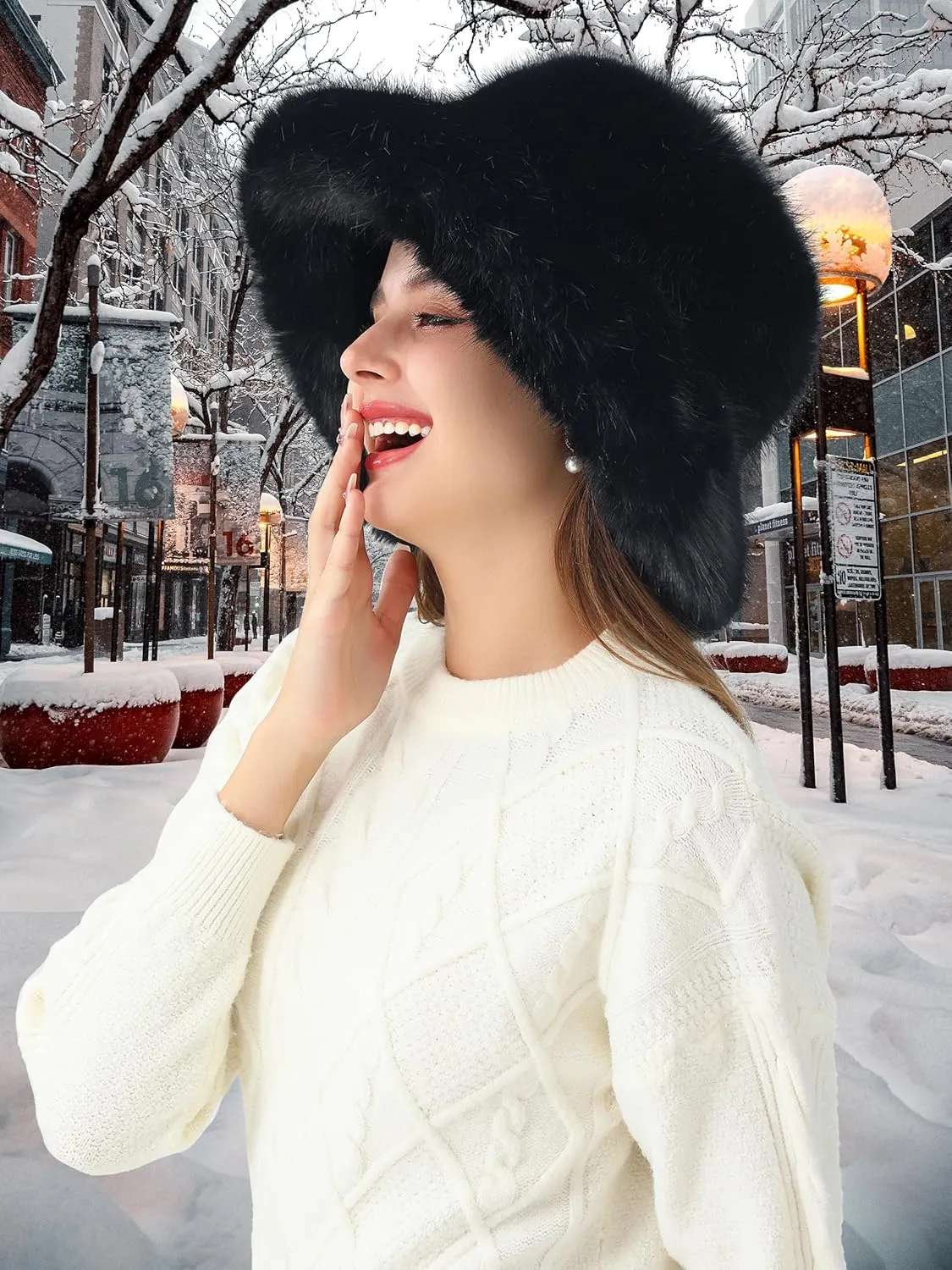 Women's Faux Fur Bucket Hats Fluffy Winter Warm Ladie's Unique Wide Brim Fisherman Cap