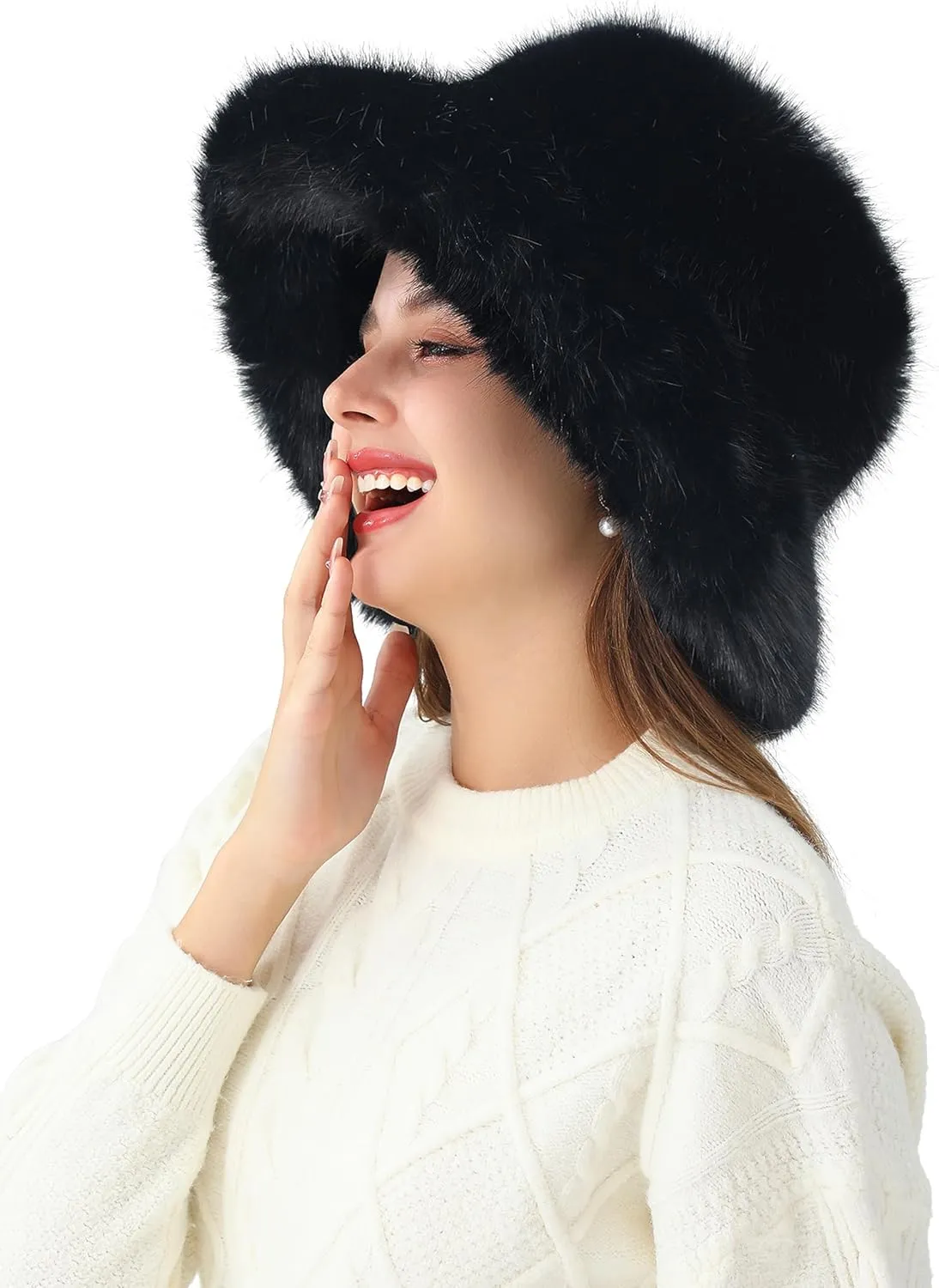 Women's Faux Fur Bucket Hats Fluffy Winter Warm Ladie's Unique Wide Brim Fisherman Cap