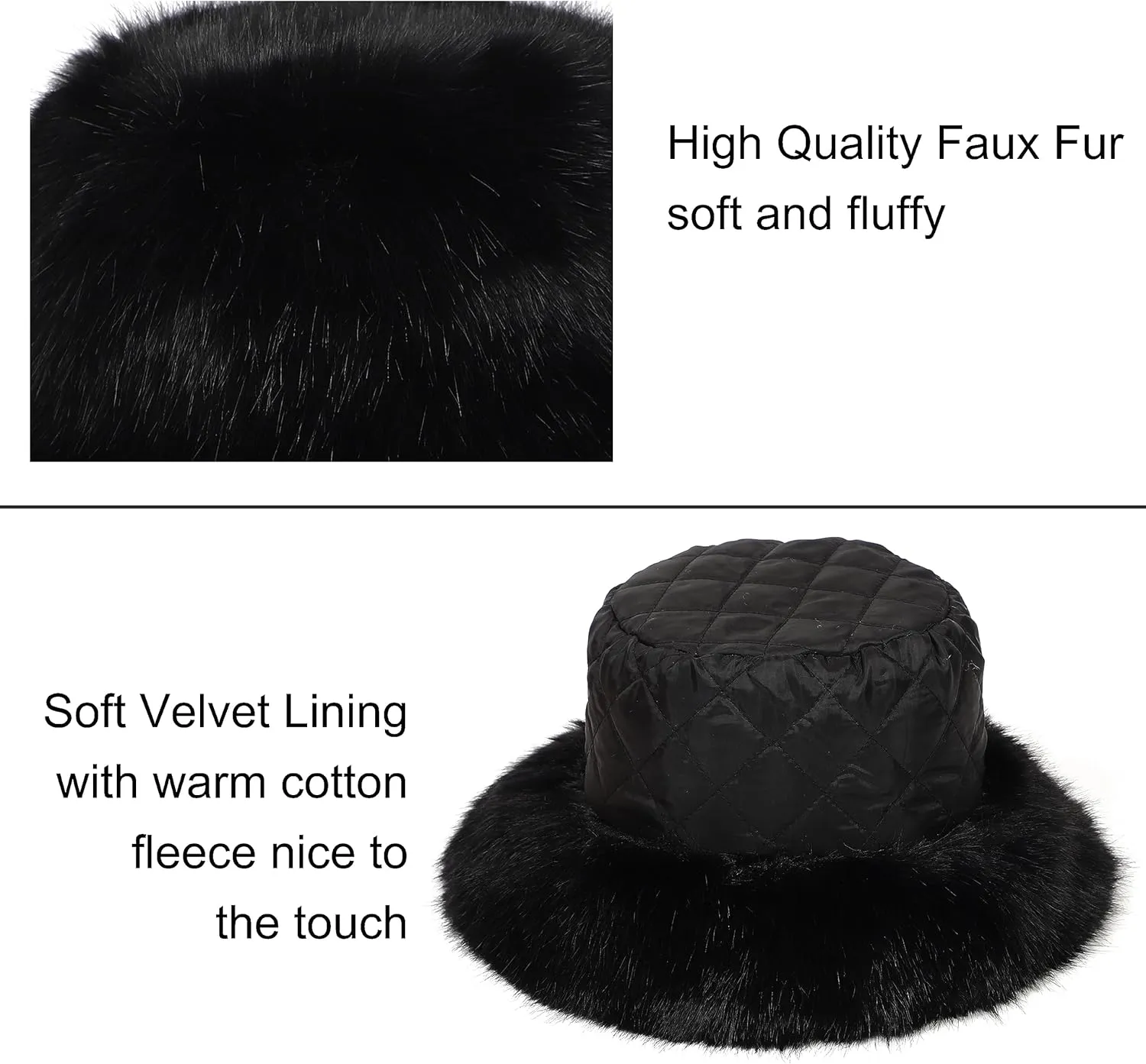 Women's Faux Fur Bucket Hats Fluffy Winter Warm Ladie's Unique Wide Brim Fisherman Cap