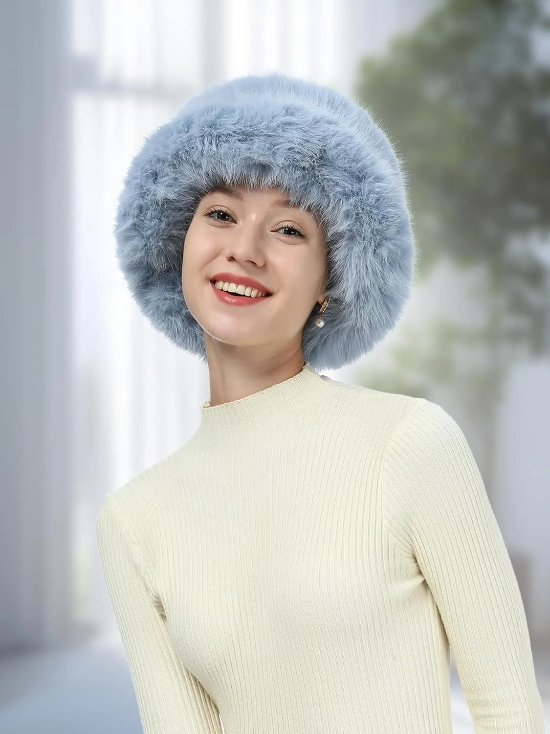 Women's Faux Fur Bucket Hats Fluffy Winter Warm Ladie's Unique Wide Brim Fisherman Cap