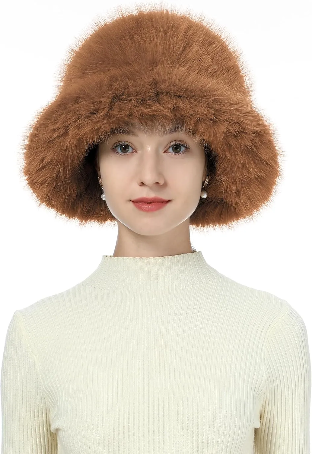 Women's Faux Fur Bucket Hats Fluffy Winter Warm Ladie's Unique Wide Brim Fisherman Cap