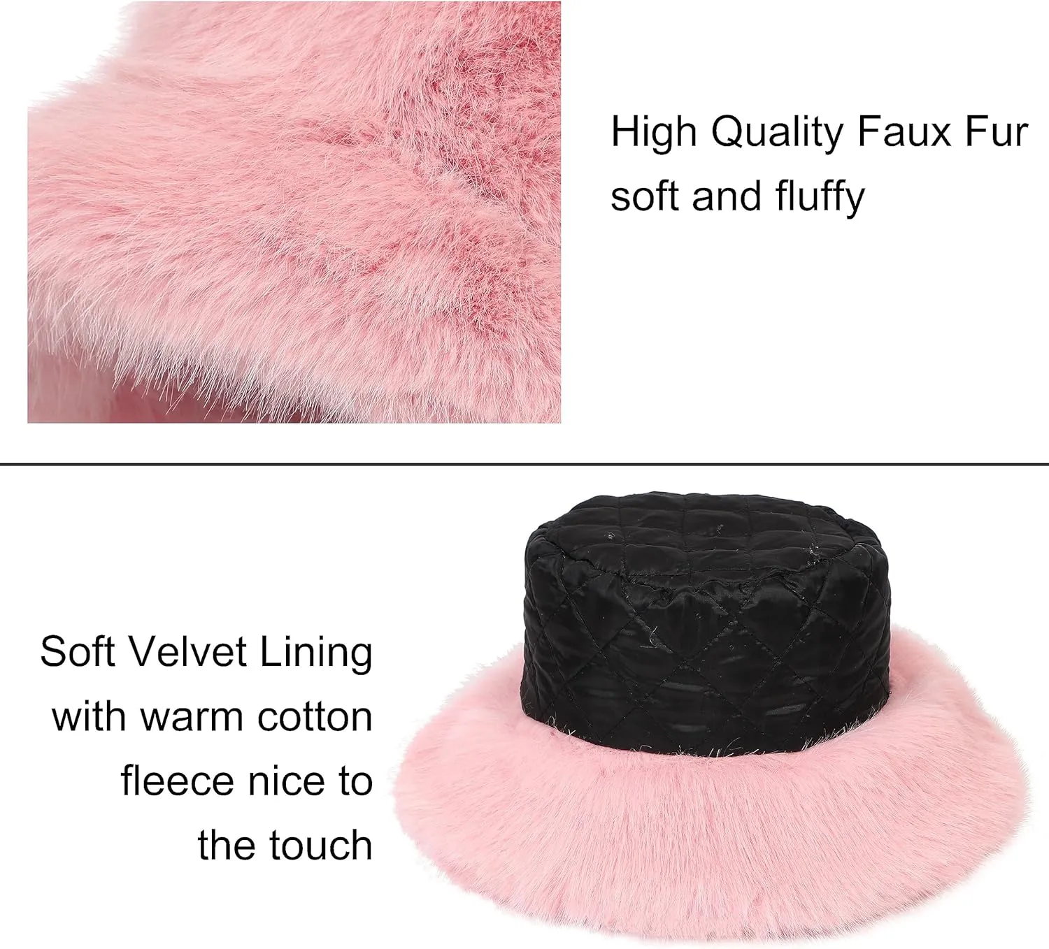 Women's Faux Fur Bucket Hats Fluffy Winter Warm Ladie's Unique Wide Brim Fisherman Cap