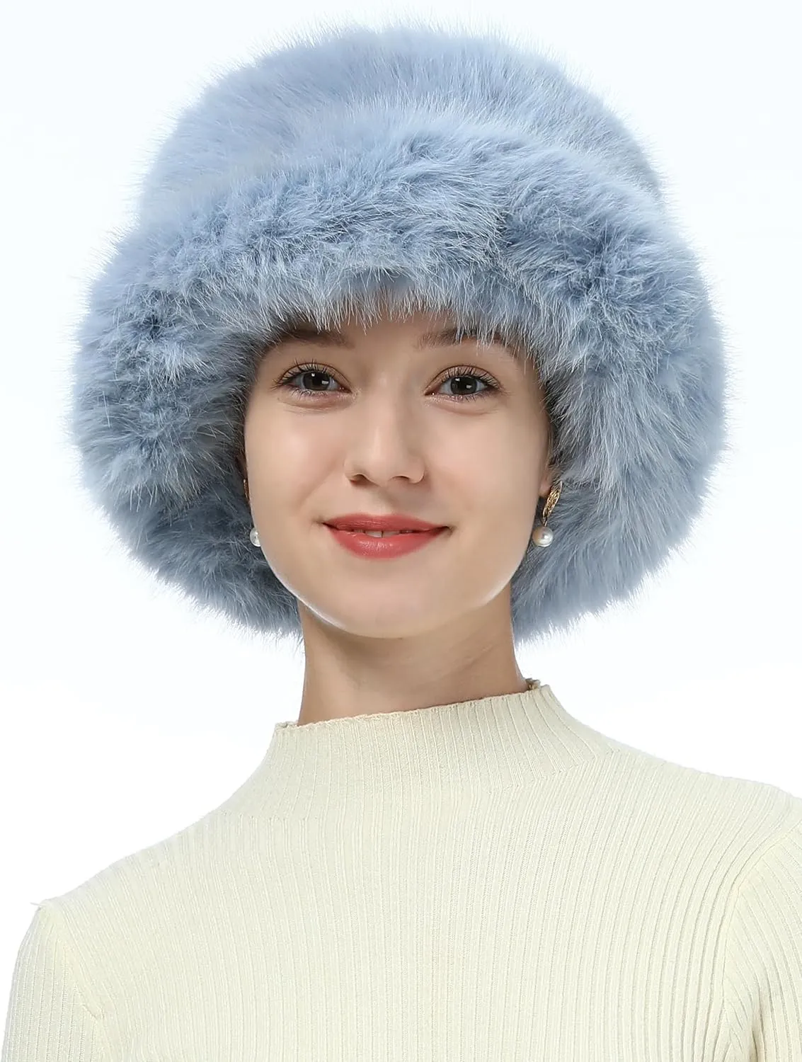 Women's Faux Fur Bucket Hats Fluffy Winter Warm Ladie's Unique Wide Brim Fisherman Cap