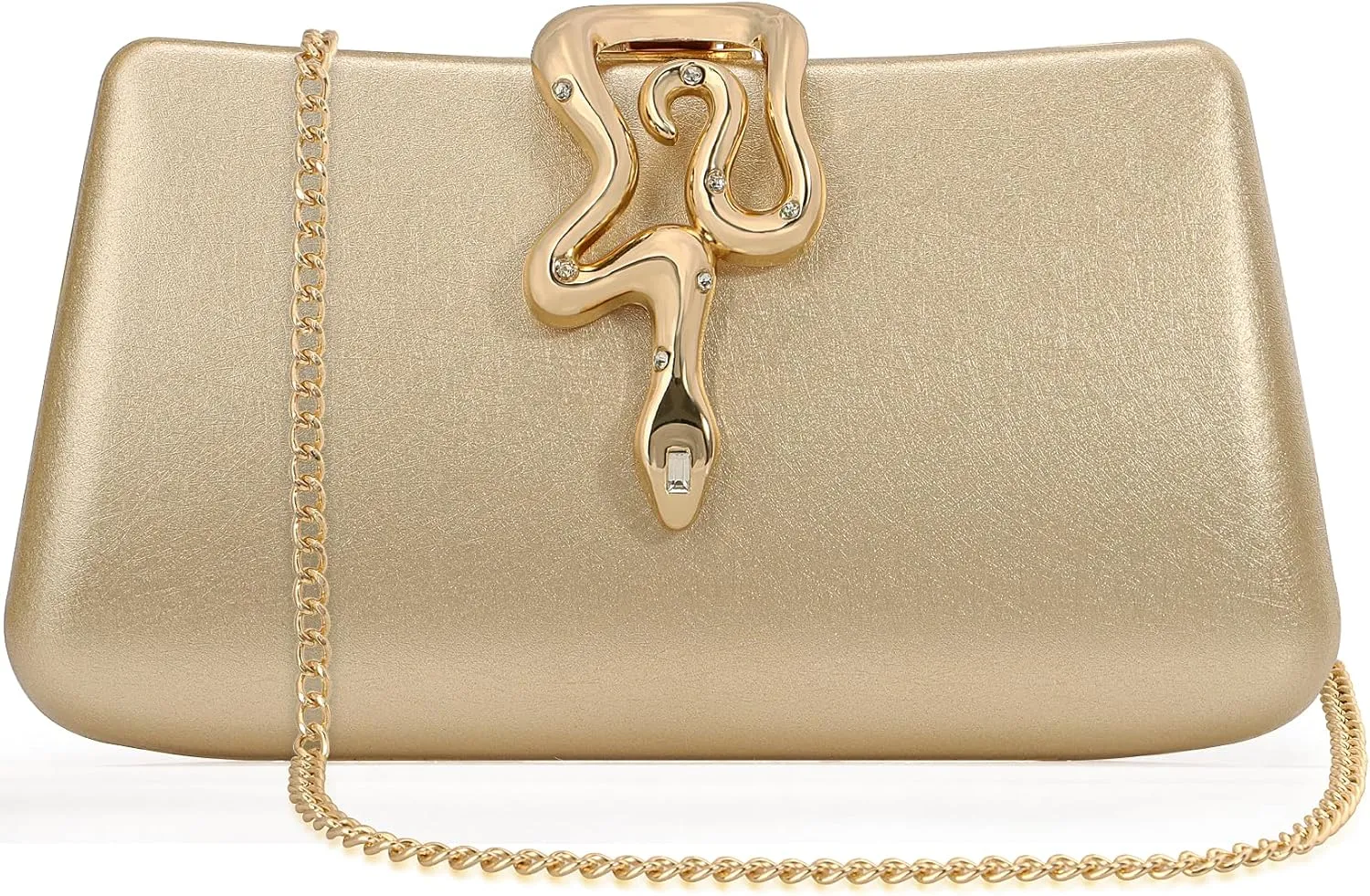 Women's Formal Evening Clutch Purse Synthetic Leather with Snake Clasp, Detachable Strap for Wedding, Prom, Party