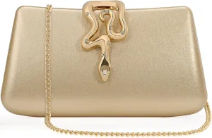 Women's Formal Evening Clutch Purse Synthetic Leather with Snake Clasp, Detachable Strap for Wedding, Prom, Party