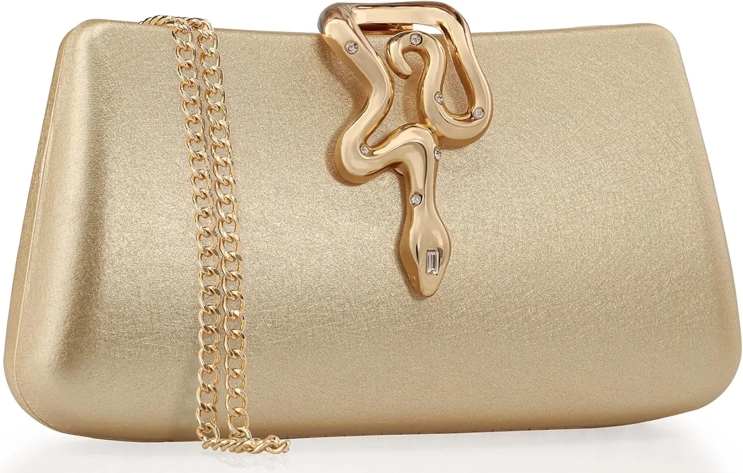 Women's Formal Evening Clutch Purse Synthetic Leather with Snake Clasp, Detachable Strap for Wedding, Prom, Party