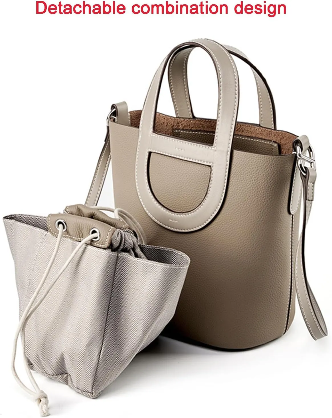 Women's Genuine Leather Bucket Bag Pig Nose Lychee Pattern Vegetable Basket Solid Color Tote Bag Trendy Handbag,Caramel,19 * 12 * 20cm