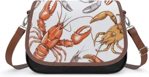 Women's Handbag Lobster Shrimpscrab Seafood Satchel Bag Leather Crossbody Bag Waterproof Messenger Bag