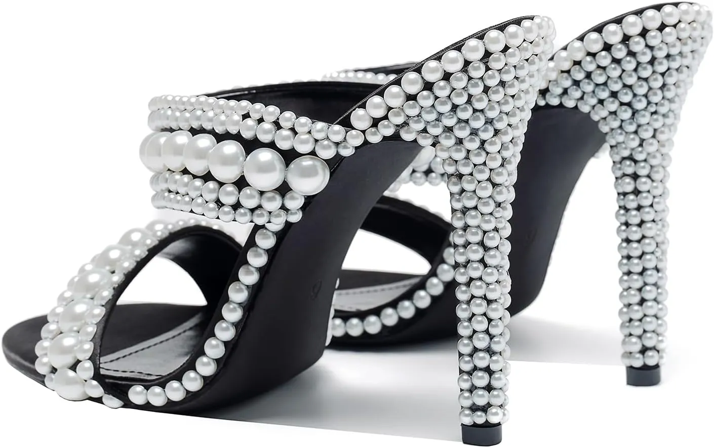 Women's Pearl Open-Toe Sparkly 4.3IN Stiletto Heels Sandals Nightclub Party Wedding Shoes