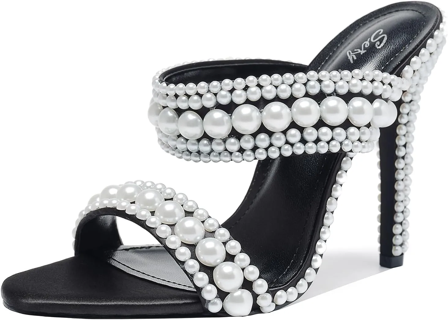 Women's Pearl Open-Toe Sparkly 4.3IN Stiletto Heels Sandals Nightclub Party Wedding Shoes