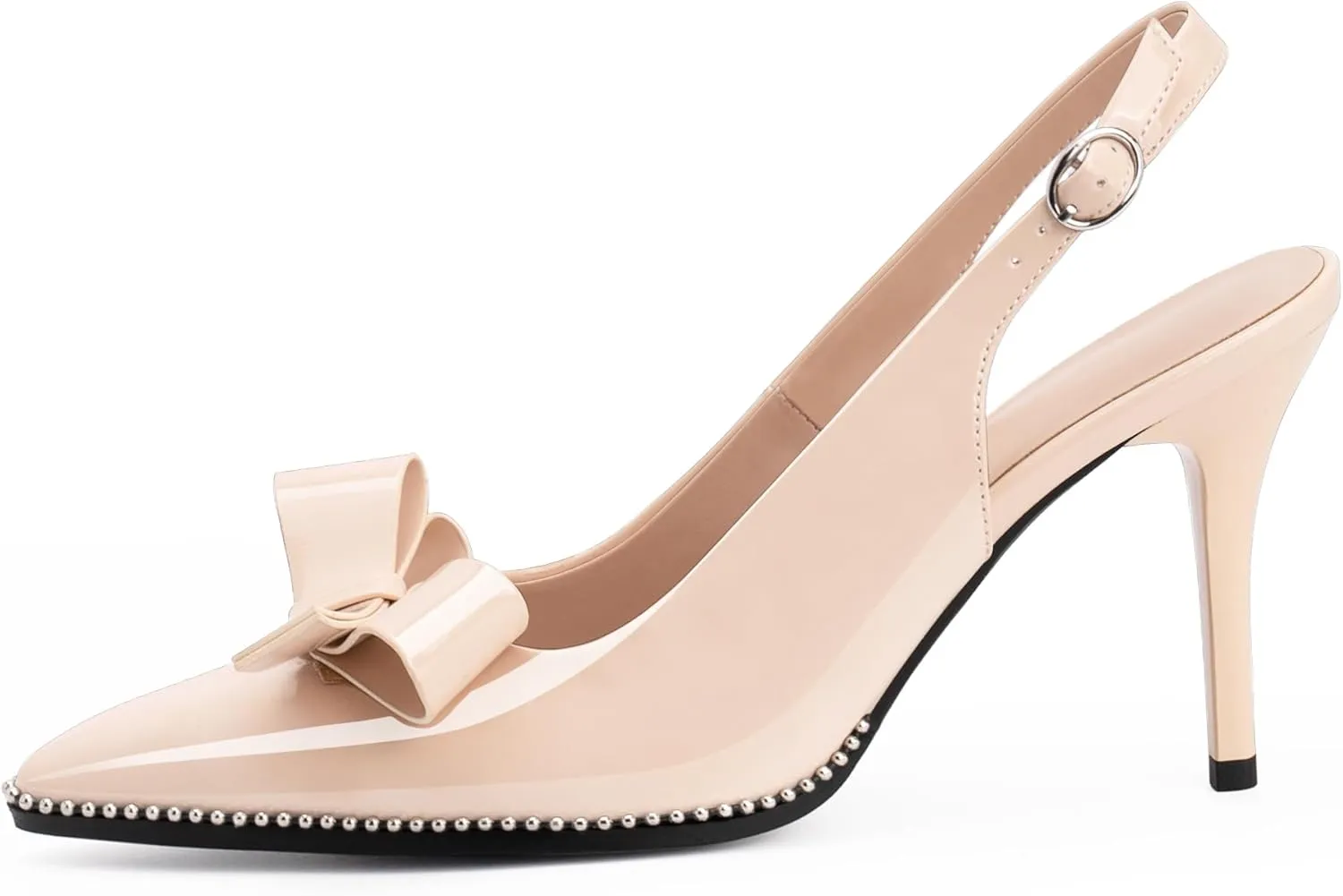Women's Sexy Slingbacks Bow Stiletto Heels Closed Pointed Toe Pumps Bead Buckle Strap High Heels Dress Shoes