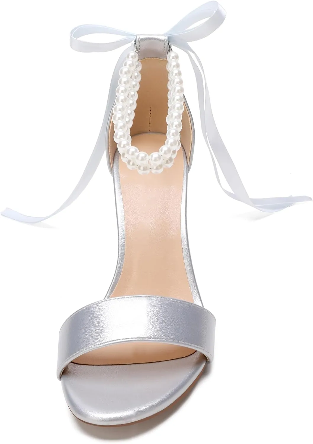 Women's Wedding Block Heels for Bride Women Pearls Chunky Heeled Pumps Open Toe Bridal Shoes Sandals