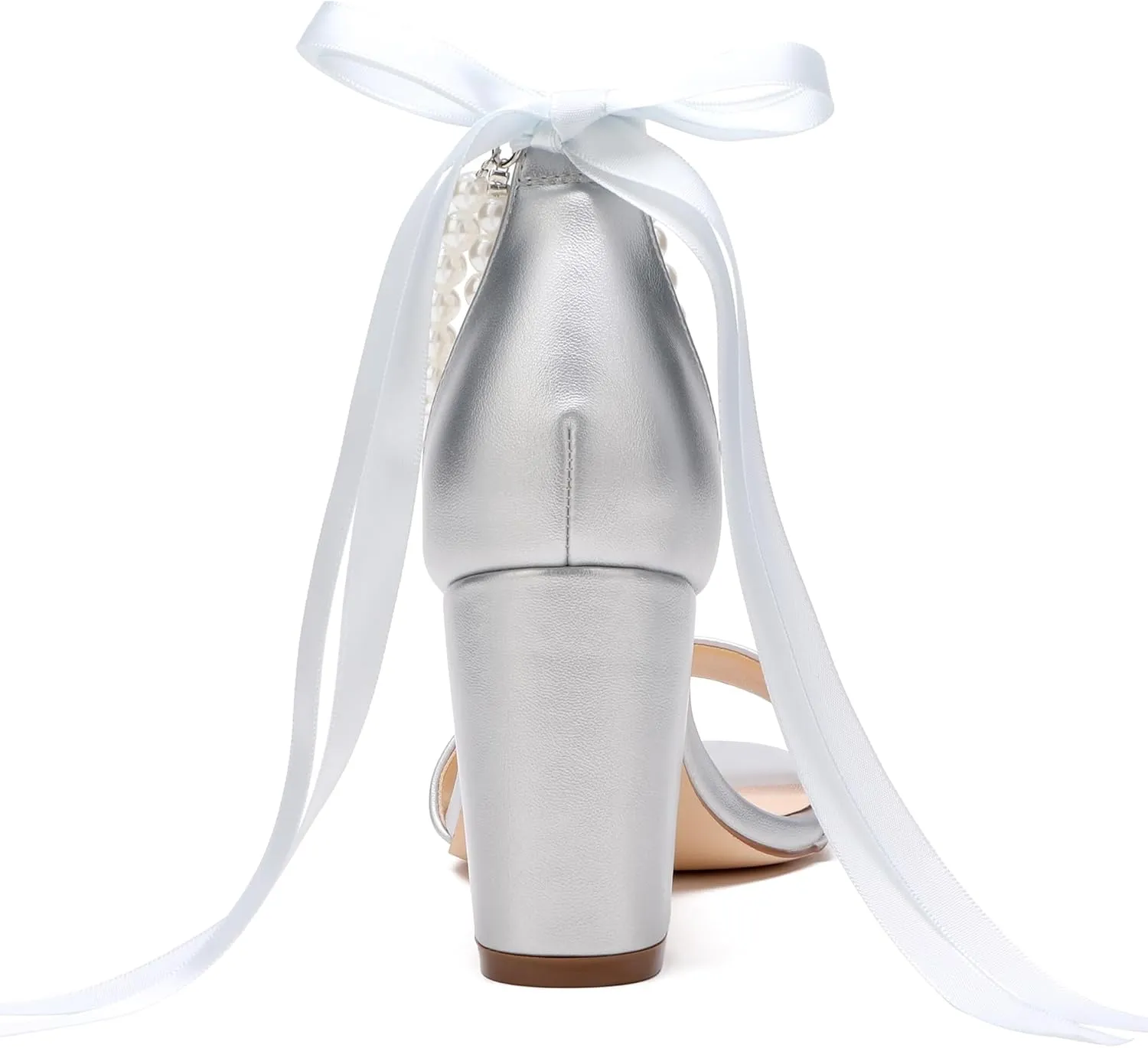 Women's Wedding Block Heels for Bride Women Pearls Chunky Heeled Pumps Open Toe Bridal Shoes Sandals