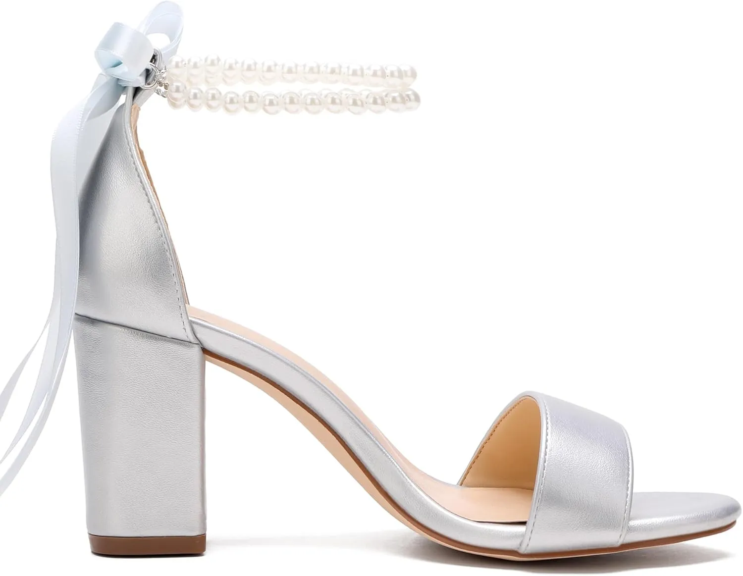 Women's Wedding Block Heels for Bride Women Pearls Chunky Heeled Pumps Open Toe Bridal Shoes Sandals