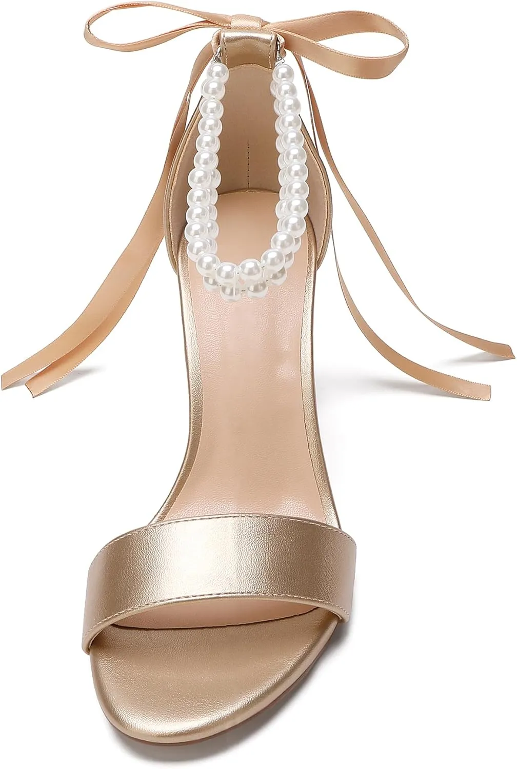 Women's Wedding Block Heels for Bride Women Pearls Chunky Heeled Pumps Open Toe Bridal Shoes Sandals