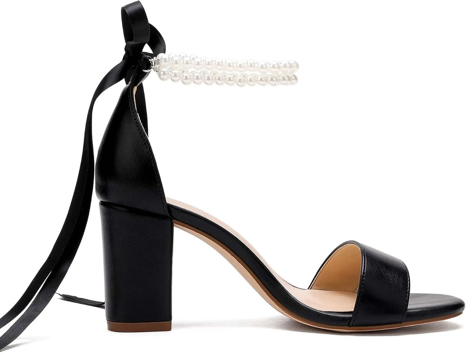 Women's Wedding Block Heels for Bride Women Pearls Chunky Heeled Pumps Open Toe Bridal Shoes Sandals