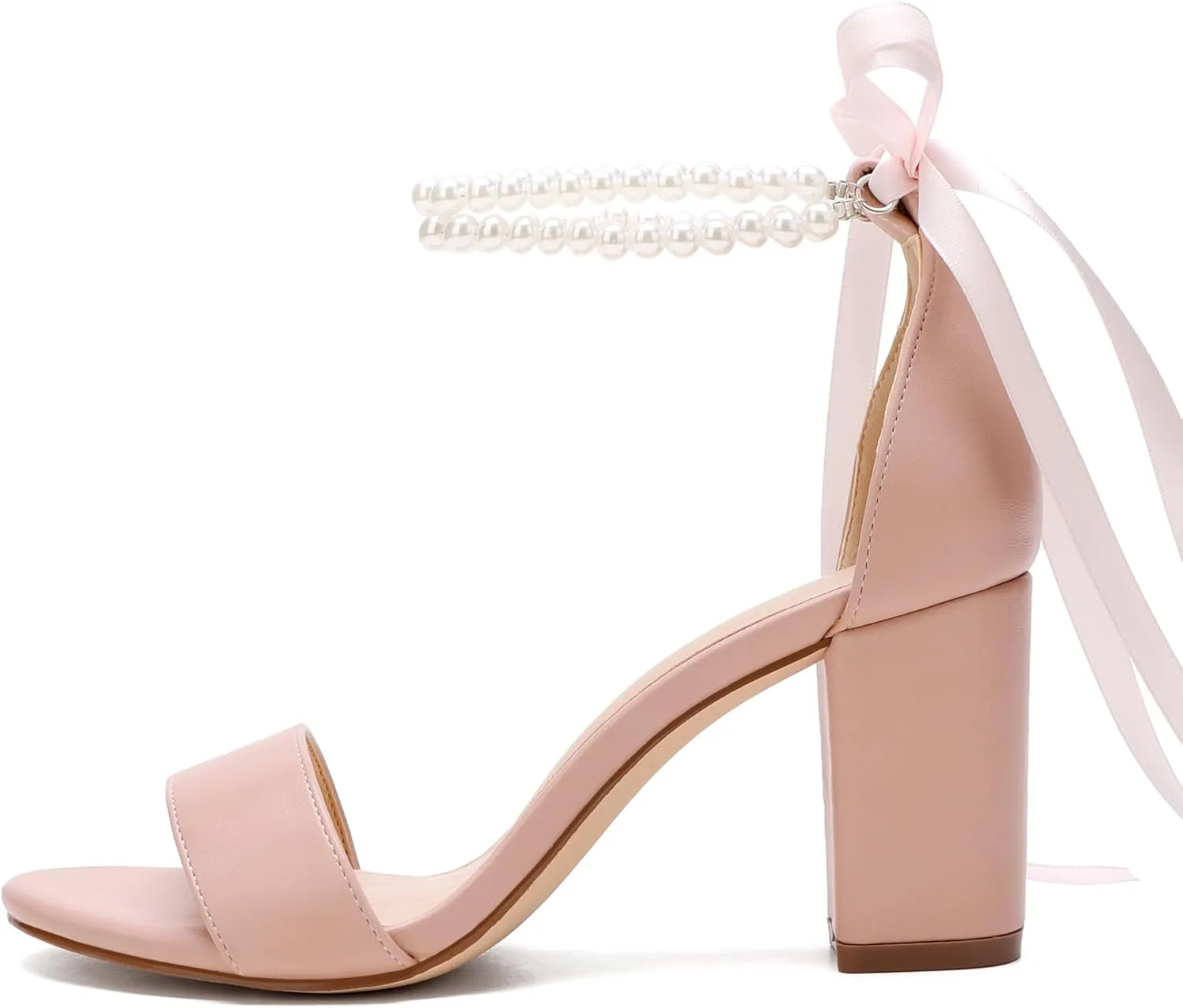 Women's Wedding Block Heels for Bride Women Pearls Chunky Heeled Pumps Open Toe Bridal Shoes Sandals