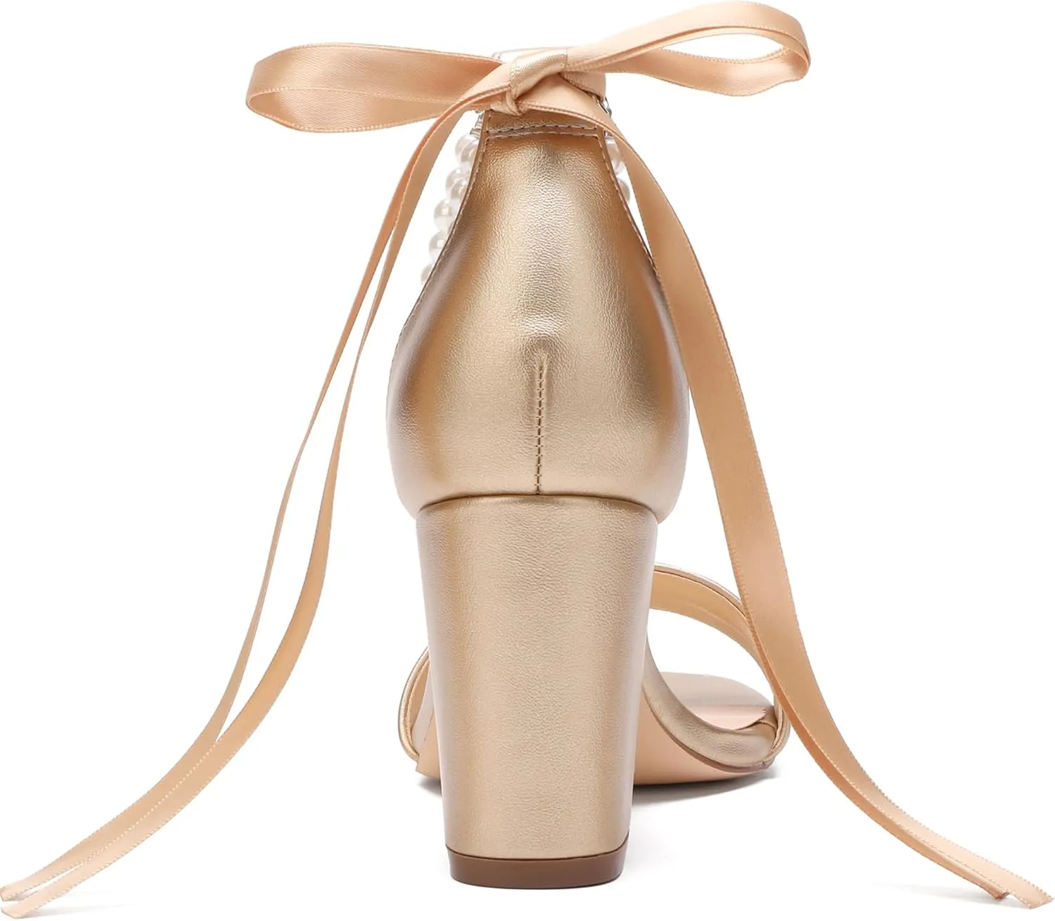 Women's Wedding Block Heels for Bride Women Pearls Chunky Heeled Pumps Open Toe Bridal Shoes Sandals