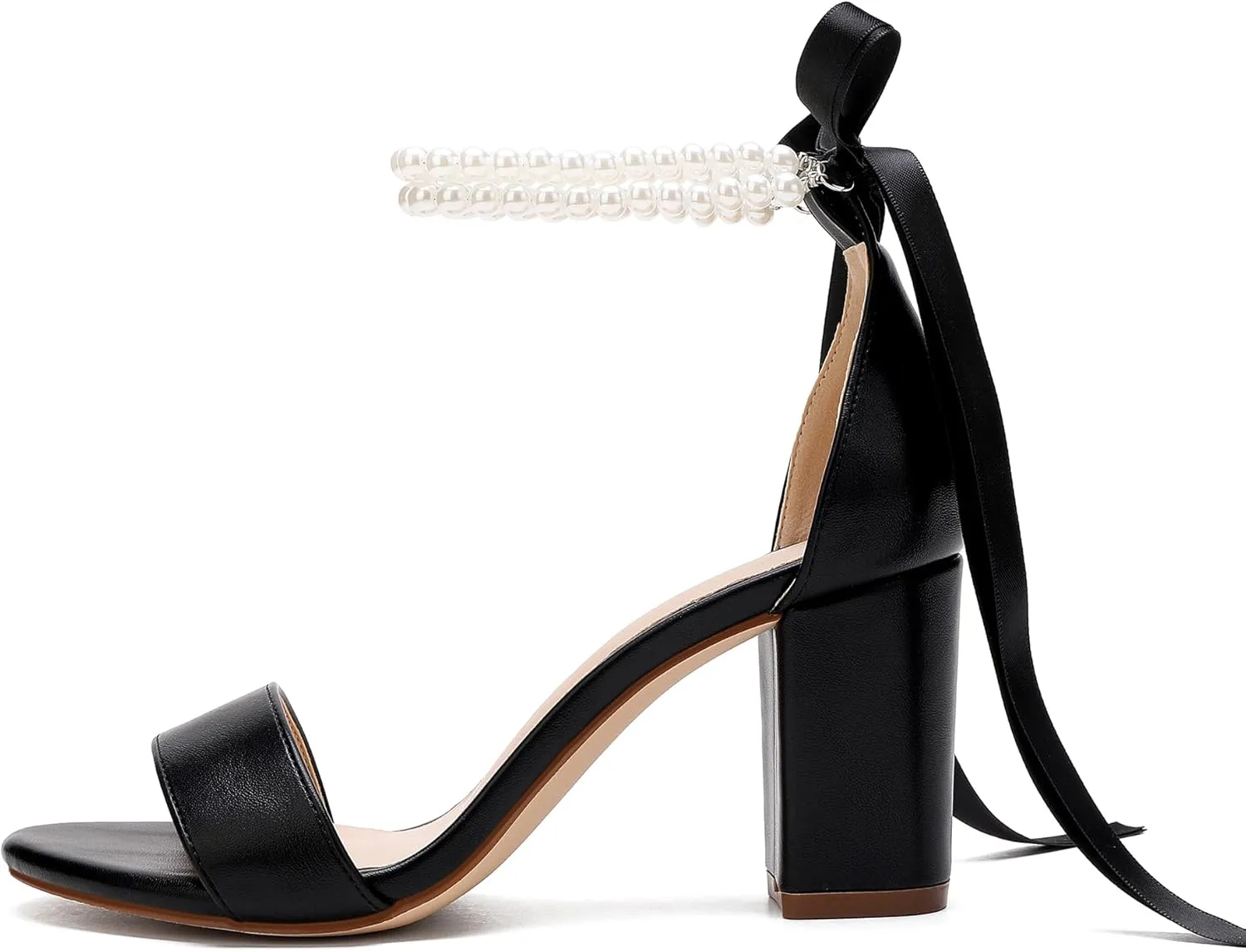 Women's Wedding Block Heels for Bride Women Pearls Chunky Heeled Pumps Open Toe Bridal Shoes Sandals