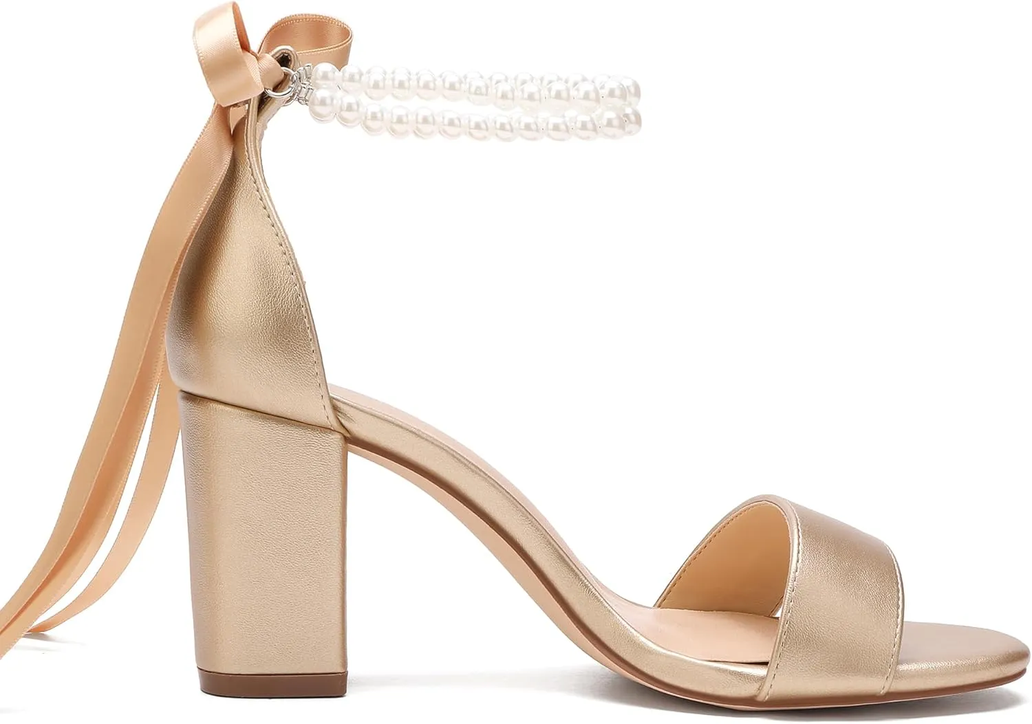 Women's Wedding Block Heels for Bride Women Pearls Chunky Heeled Pumps Open Toe Bridal Shoes Sandals