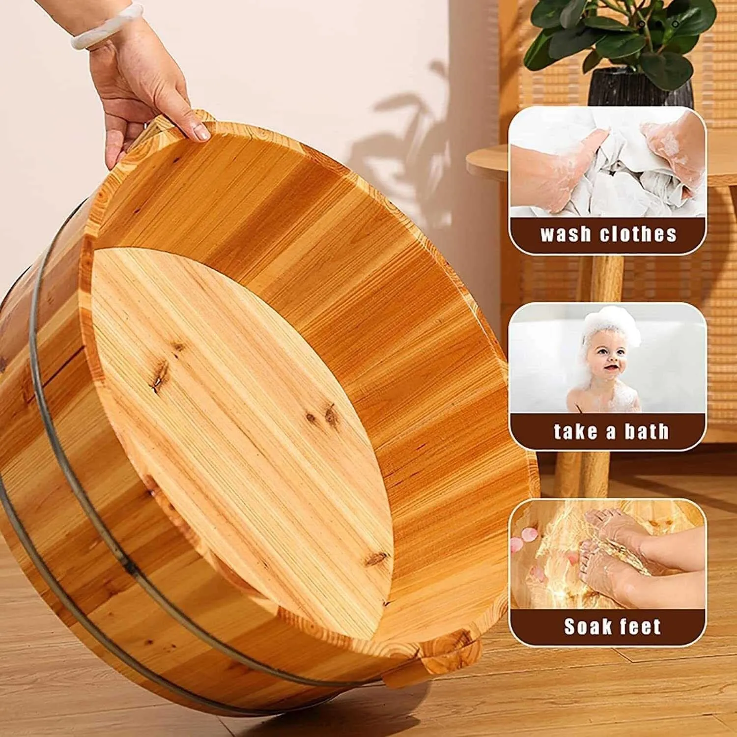 Wooden Foot Spa Bath Tub Basin, for Pedicure and Massage - Durable Foot Bath Bucket for Relaxing and Soothing Soaks - Perfect for Home or Salon Use