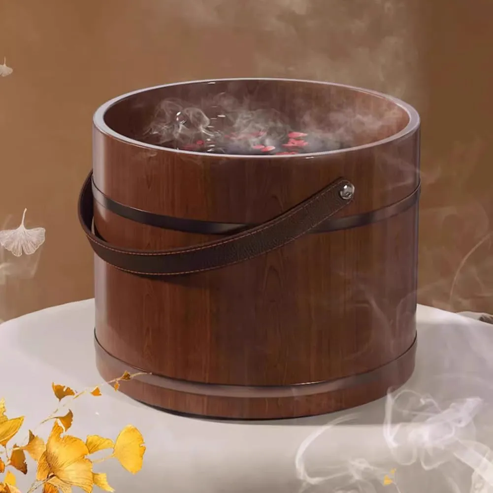 Wooden Retro Footbath Bucket with Handle And Lid, Thickened Footbath for Home Use, Cedar Pedicure Bucket, Foot Care Relaxation Set, Suitable for Home, Hotel, Massage,A30cm