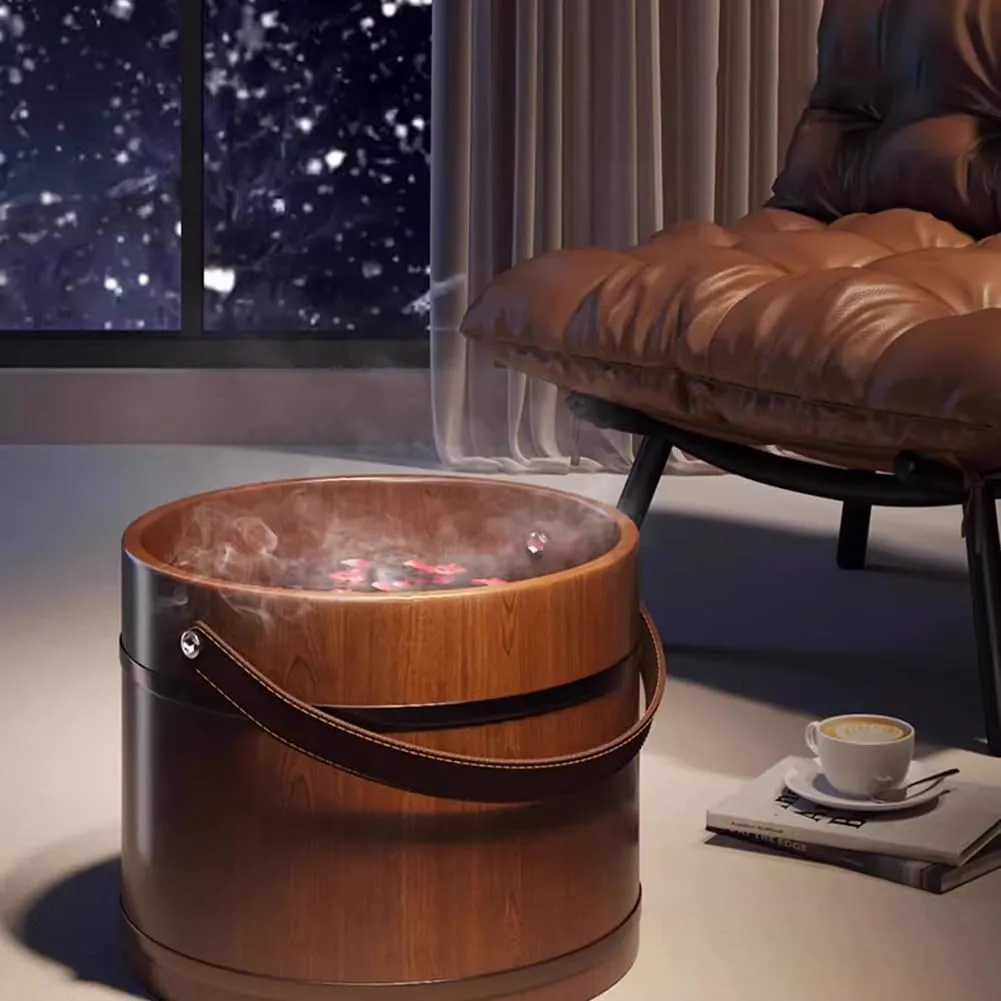 Wooden Retro Footbath Bucket with Handle And Lid, Thickened Footbath for Home Use, Cedar Pedicure Bucket, Foot Care Relaxation Set, Suitable for Home, Hotel, Massage,A30cm