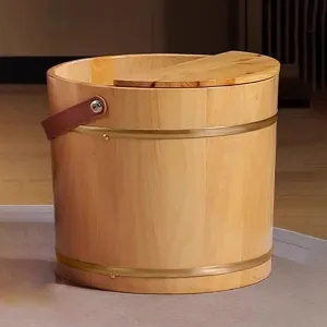 Wooden Retro Footbath Bucket with Handle And Lid, Thickened Footbath for Home Use, Cedar Pedicure Bucket, Foot Care Relaxation Set, Suitable for Home, Hotel, Massage,A30cm