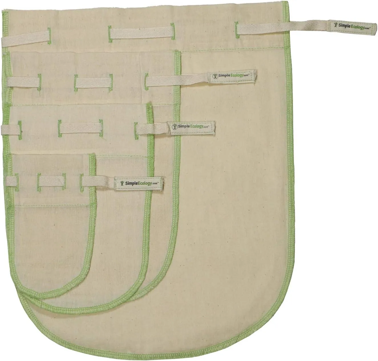 Worlds Best Reusable Organic Cotton Muslin Fine Mesh Straining Bags - Set of 4 (L, M, S, XS) (nut milk, cold brew, coffee filter, loose leaf tea infuser, food juice pulp strainer)