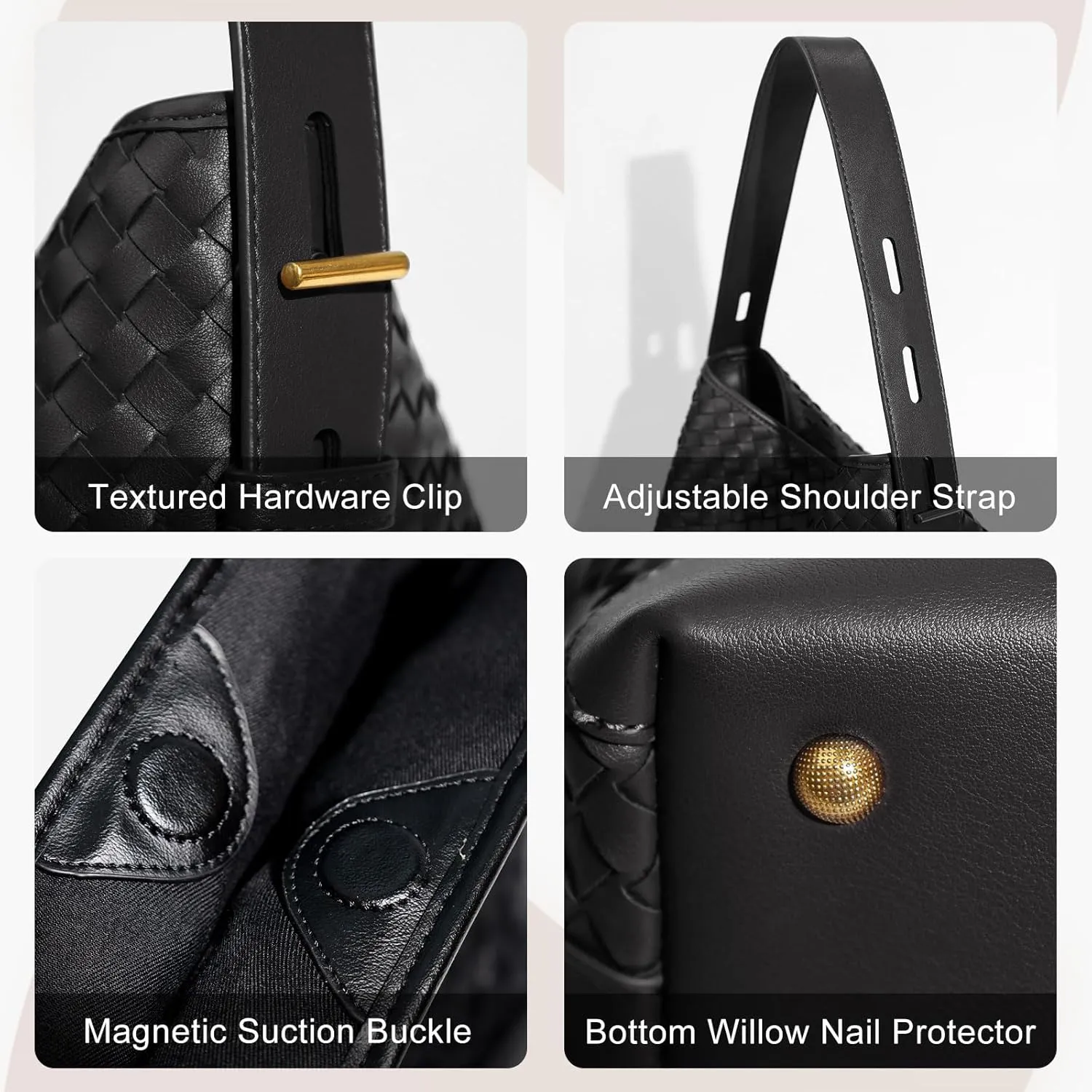 Woven Shoulder Bag For Women Vegan Leather Bucket Bag Large Capacity Tote Bag Trendy Hobo Handbag Purse