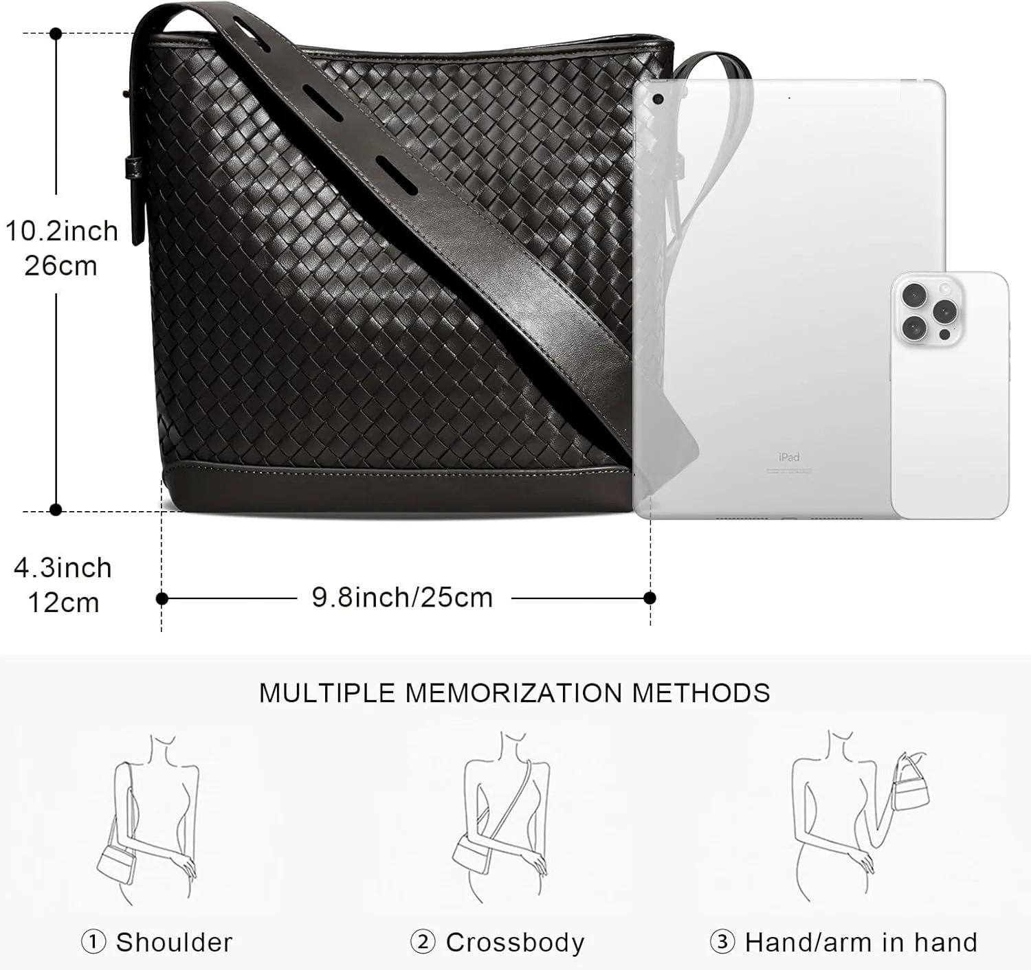 Woven Shoulder Bag For Women Vegan Leather Bucket Bag Large Capacity Tote Bag Trendy Hobo Handbag Purse