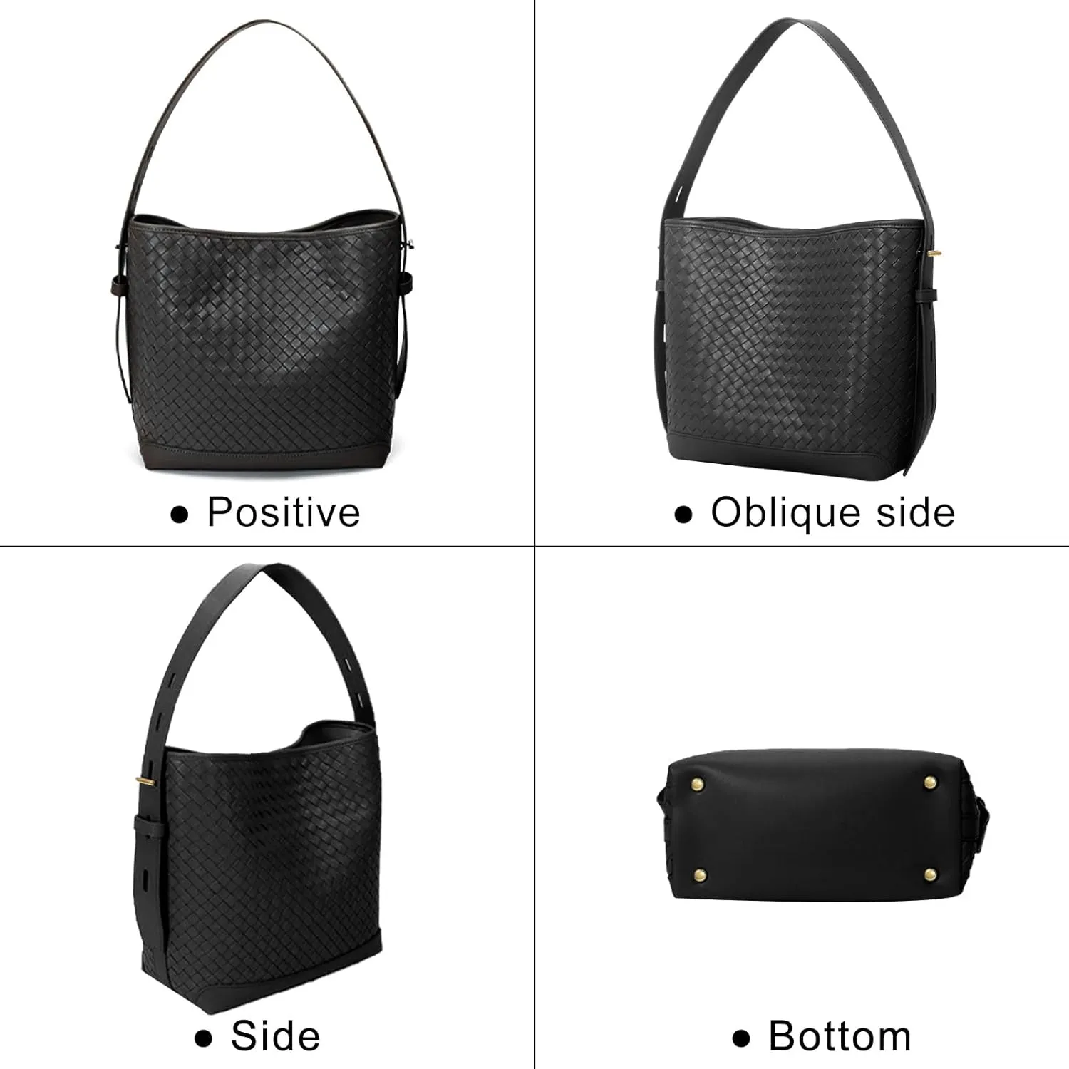 Woven Shoulder Bag For Women Vegan Leather Bucket Bag Large Capacity Tote Bag Trendy Hobo Handbag Purse