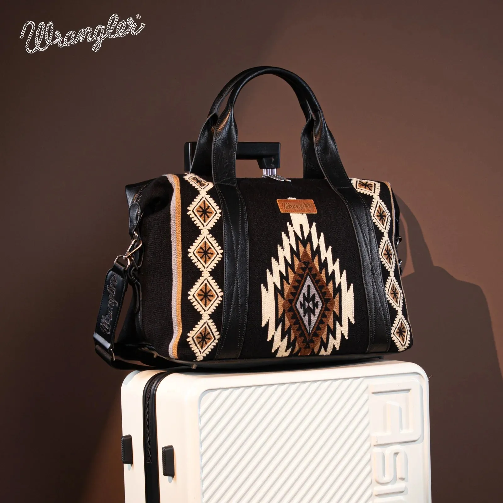 Wrangler Black Knitted Southwestern Print Duffle Bag WG174-5110BK