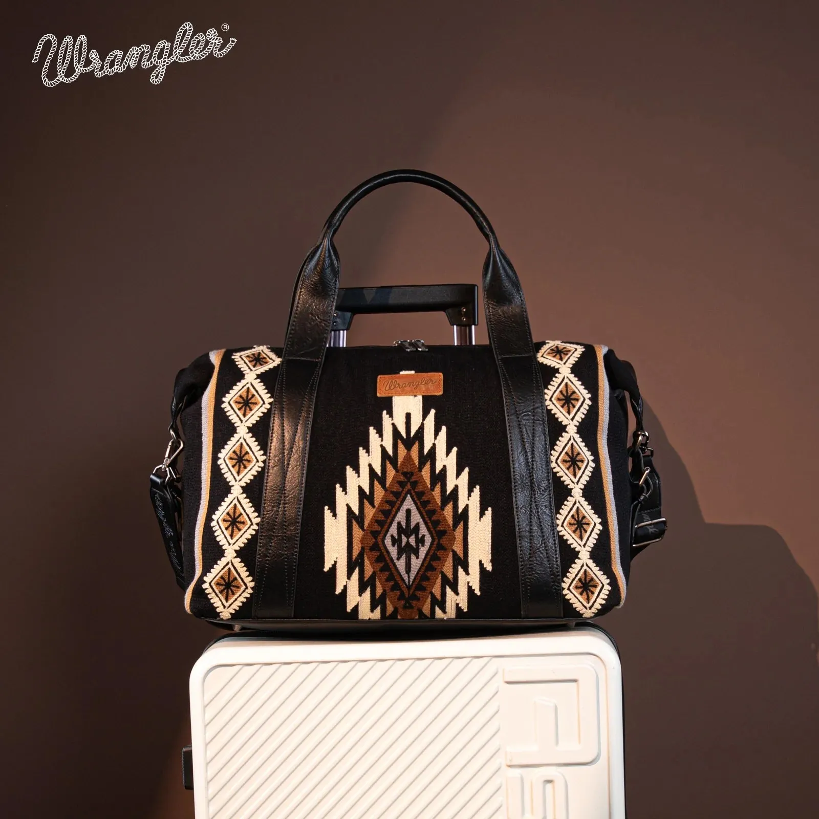 Wrangler Black Knitted Southwestern Print Duffle Bag WG174-5110BK