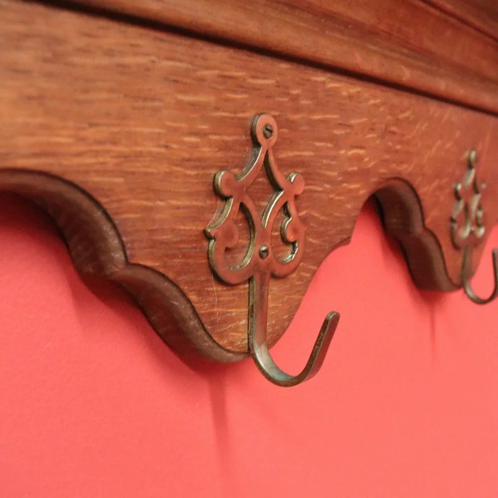 x SOLD Antique French Coat Rack, Oak and Brass Umbrella Holder, Scarf and Hat Rack B10780