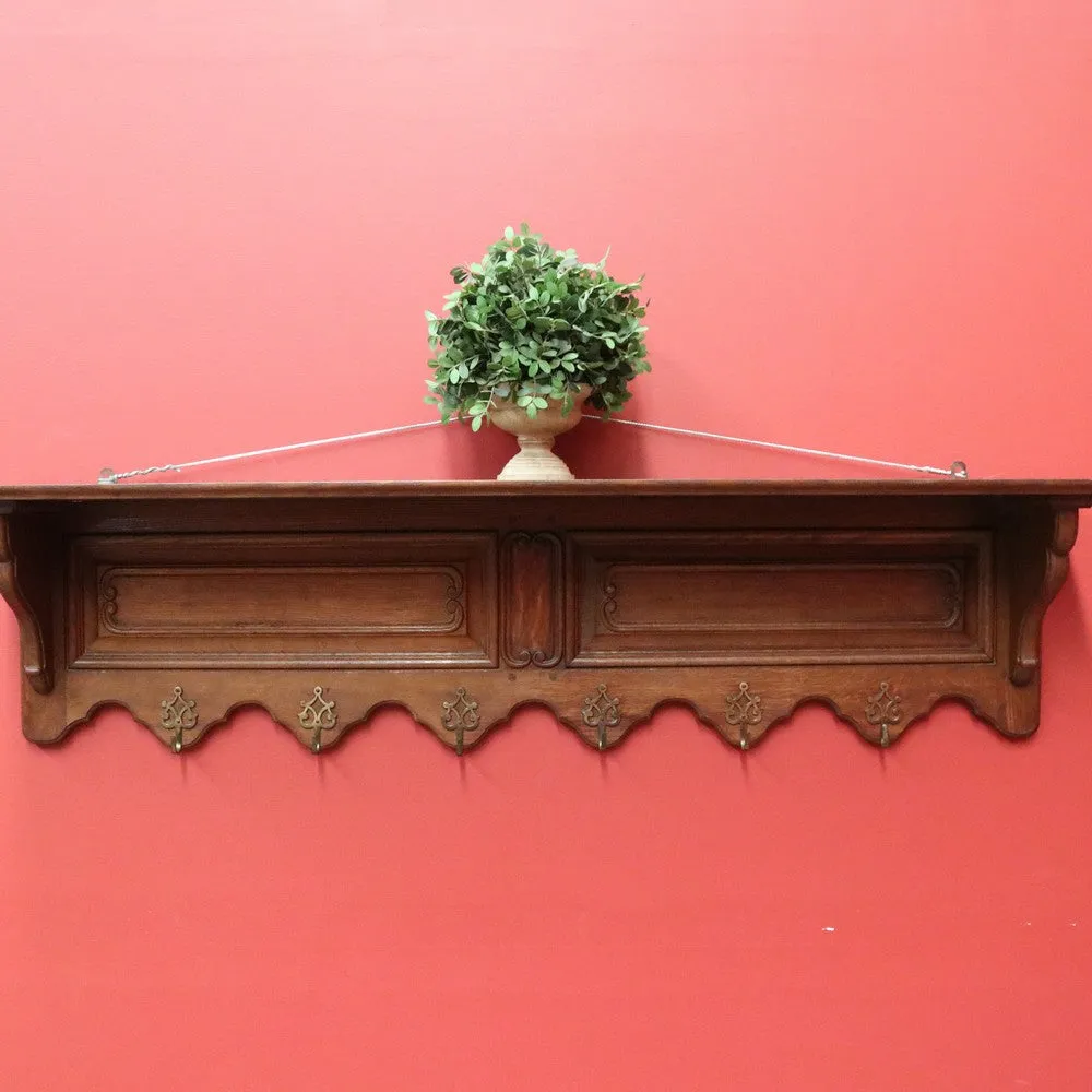 x SOLD Antique French Coat Rack, Oak and Brass Umbrella Holder, Scarf and Hat Rack B10780