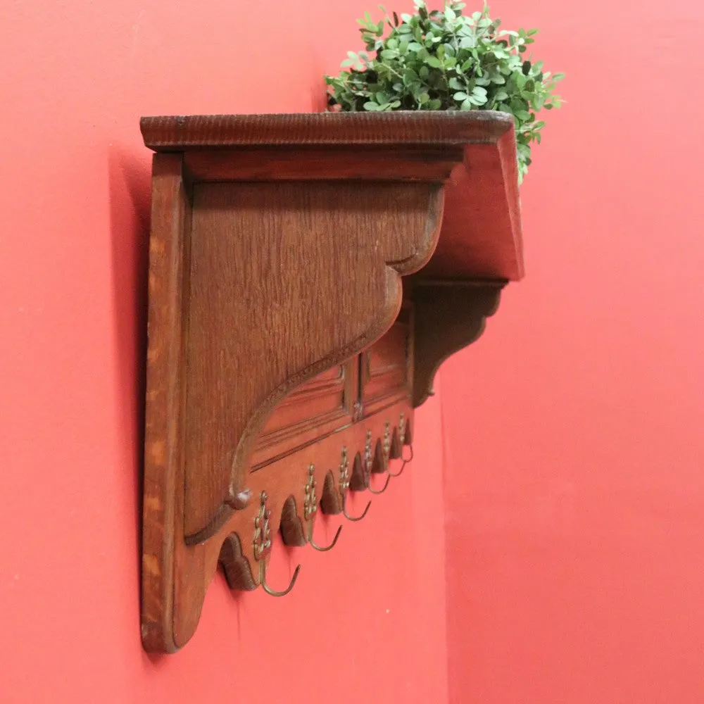 x SOLD Antique French Coat Rack, Oak and Brass Umbrella Holder, Scarf and Hat Rack B10780