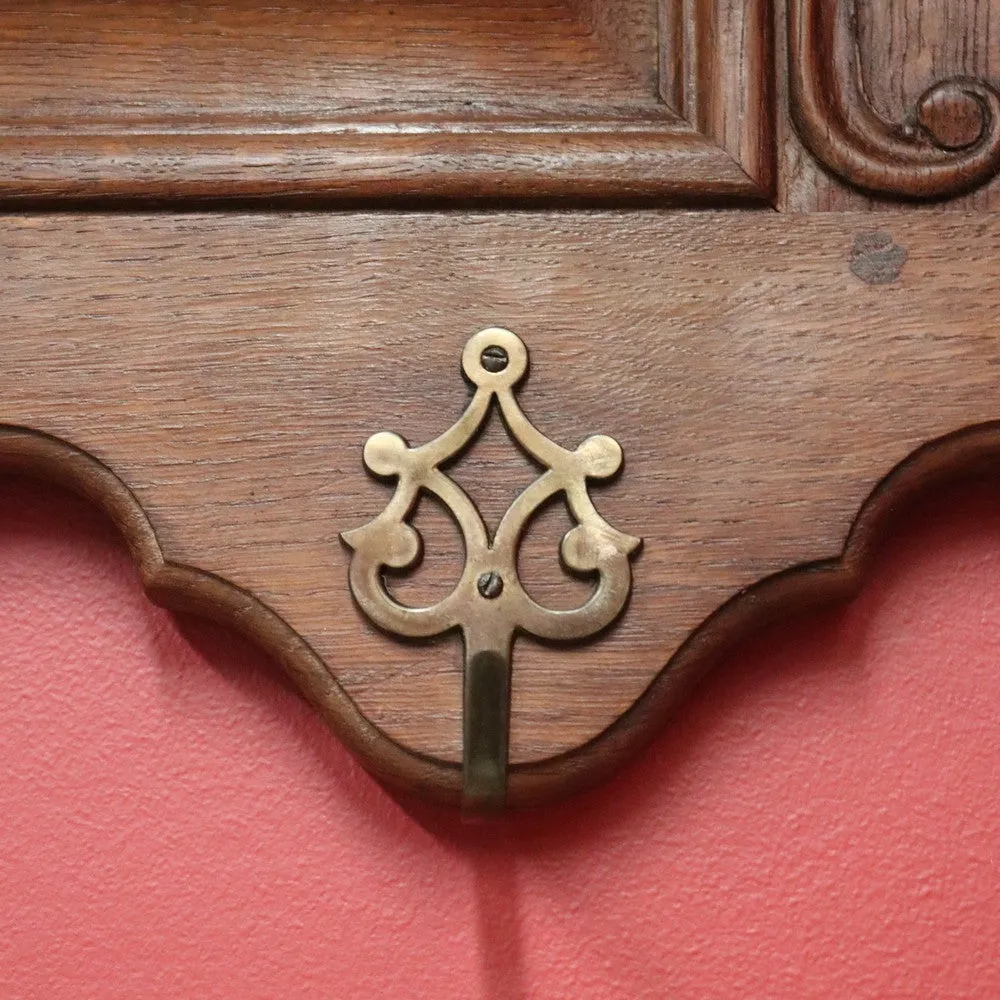 x SOLD Antique French Coat Rack, Oak and Brass Umbrella Holder, Scarf and Hat Rack B10780