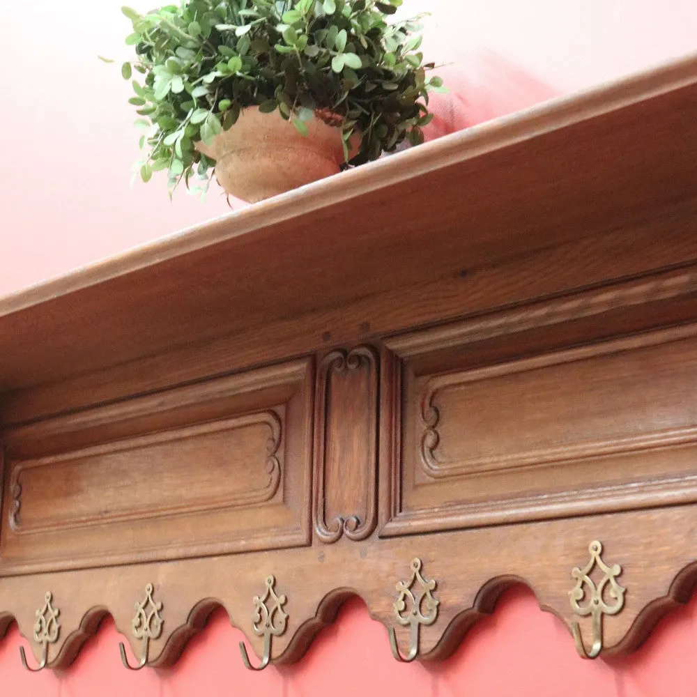 x SOLD Antique French Coat Rack, Oak and Brass Umbrella Holder, Scarf and Hat Rack B10780