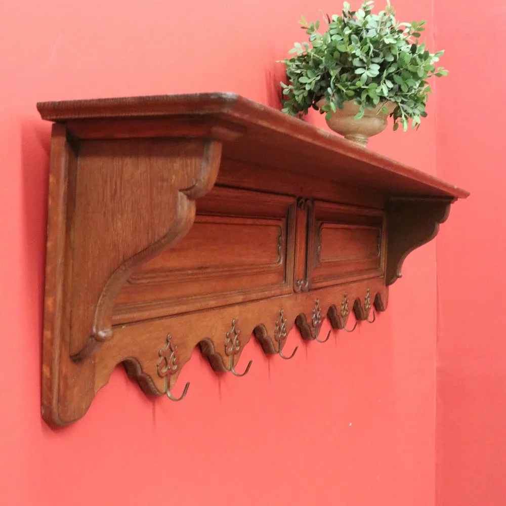 x SOLD Antique French Coat Rack, Oak and Brass Umbrella Holder, Scarf and Hat Rack B10780