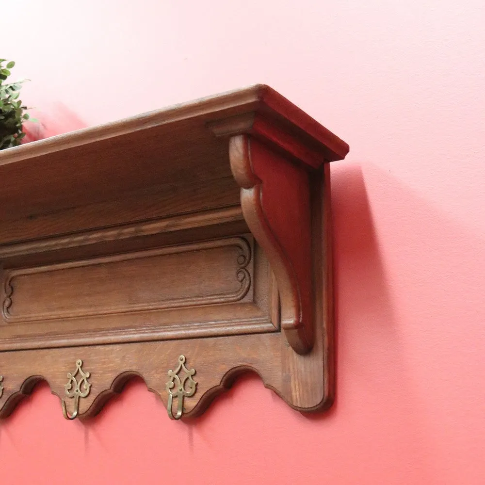 x SOLD Antique French Coat Rack, Oak and Brass Umbrella Holder, Scarf and Hat Rack B10780