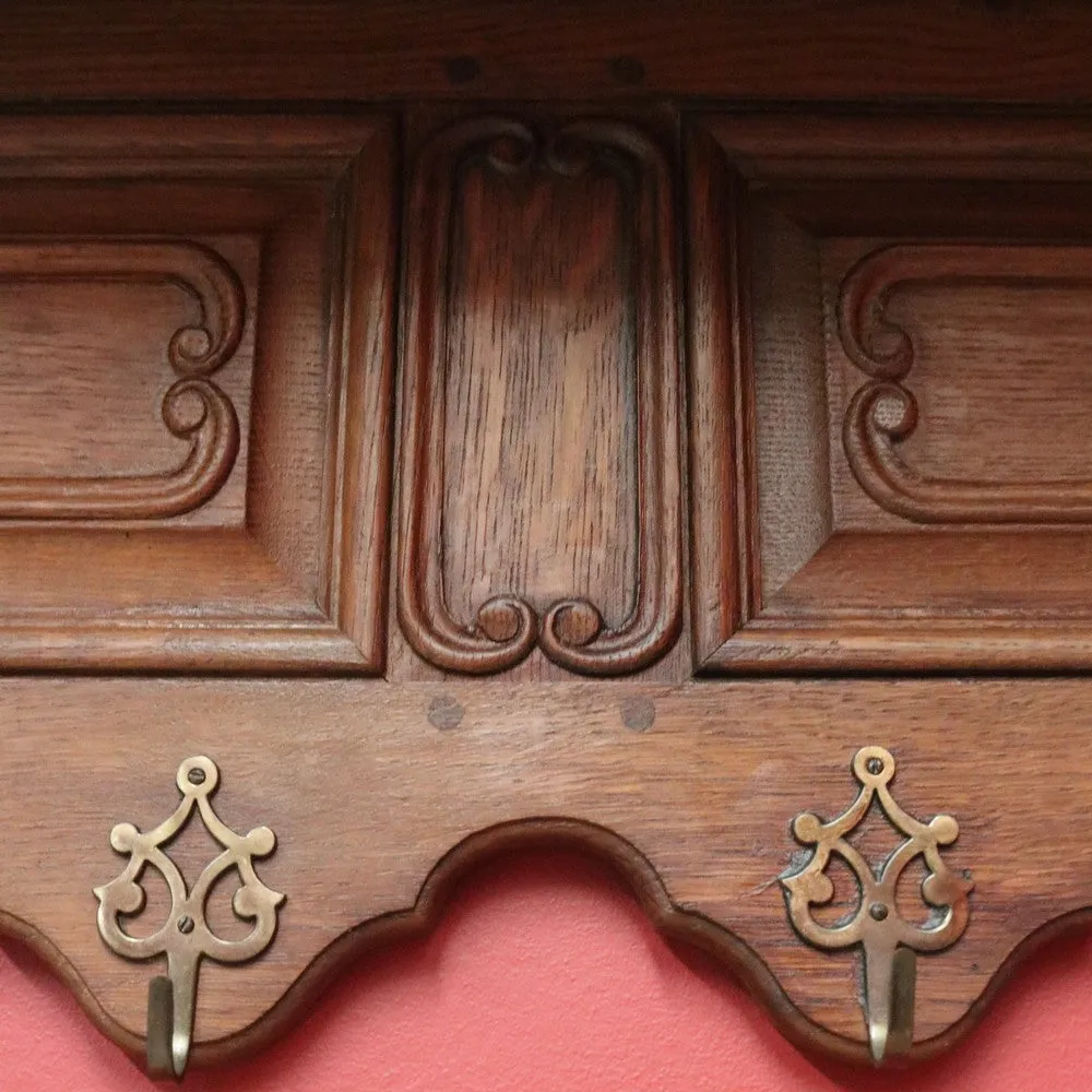 x SOLD Antique French Coat Rack, Oak and Brass Umbrella Holder, Scarf and Hat Rack B10780