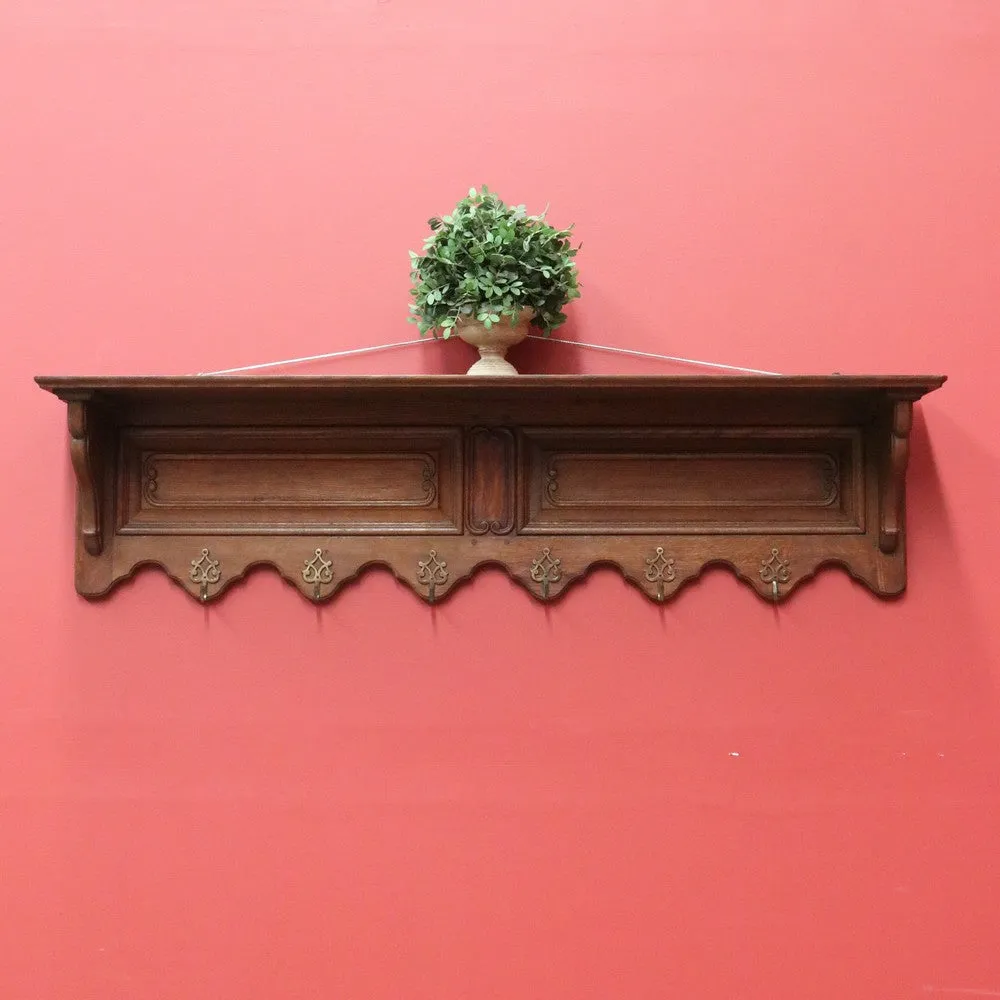x SOLD Antique French Coat Rack, Oak and Brass Umbrella Holder, Scarf and Hat Rack B10780