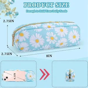 XSUIOY Floral Small Makeup Bag for Purse Nylon Pencil Pouch, Coquette Aesthetic Makeup Bag Cute Preppy Cosmetic Bag, Makeup Brushes Storage Bag Waterproof Travel Toiletry Bag Organizer(Blue Floral)