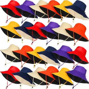 Xuhal 24 Pcs Wide Brim Bucket Hats for Women Bulk UPF 50  UV Sun Hats Beach Summer Solid Color for Holiday