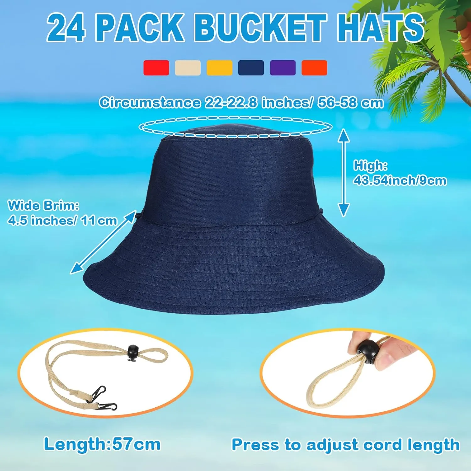 Xuhal 24 Pcs Wide Brim Bucket Hats for Women Bulk UPF 50  UV Sun Hats Beach Summer Solid Color for Holiday