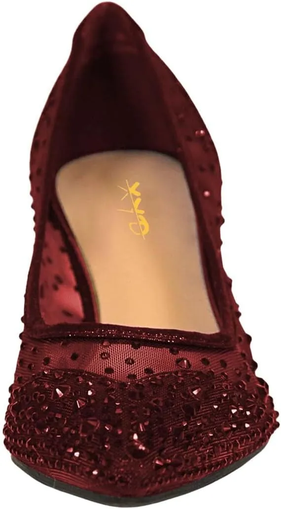 XYD Women's Pointed Closed Toe Slip On Graceful Mesh Pumps Rhinestone Studs Comfy Kitten Heels Shoes for Mother Brides Wedding Party