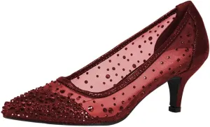 XYD Women's Pointed Closed Toe Slip On Graceful Mesh Pumps Rhinestone Studs Comfy Kitten Heels Shoes for Mother Brides Wedding Party