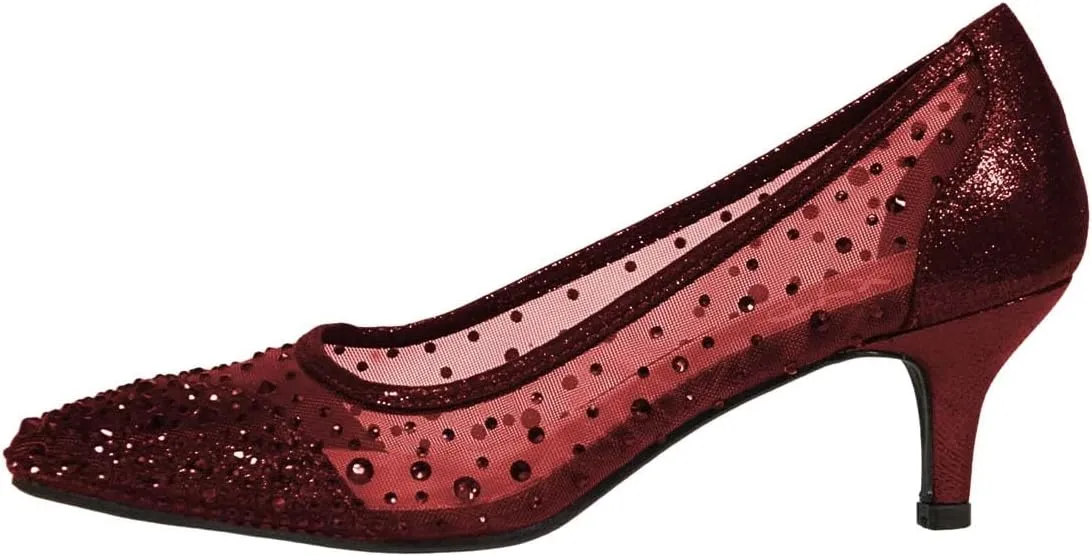 XYD Women's Pointed Closed Toe Slip On Graceful Mesh Pumps Rhinestone Studs Comfy Kitten Heels Shoes for Mother Brides Wedding Party